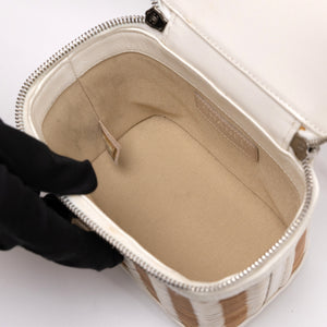 CHANEL RAFFIA SMALL VANITY CASE BAG BEIGE/ WHITE LEATHER WITH WICKER SHW