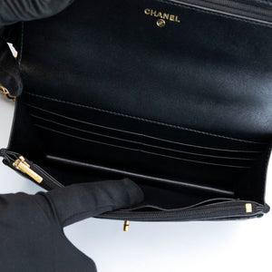 CHANEL LETTER LOGO TOP HANDLE WALLET ON CHAIN LAMBSKIN BLACK GHW (MICROCHIP)