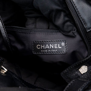 CHANEL SMALL QUILTED COATED CANVAS PARIS BIARRITZ TOTE BAG BLACK SHW