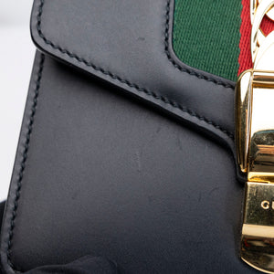 GUCCI MINI SYLVIE CHAIN BAG BLACK CALFSKIN GHW