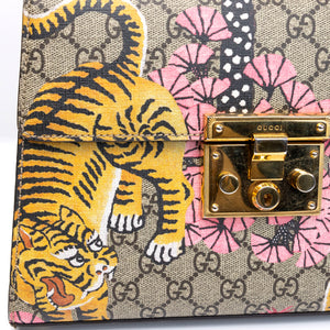 GUCCI GG SUPREME MONOGRAM BENGAL SMALL PADLOCK TOP HANDLE BAG BEIGE PINK GHW