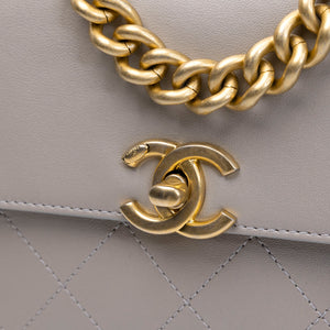 CHANEL COCO LUXE FLAP BAG GREY LAMBSKIN LEATHER GHW