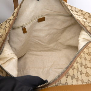 GUCCI BOSTON BAG GG CANVAS BROWN TOTE BAG SHW