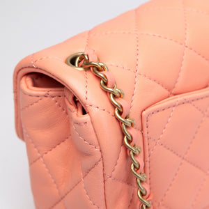 CHANEL 23C PEARL CRUSH MINI RECTANGULAR FLAP CORAL LAMBSKIN  LEATHER GHW (MICROCHIP)