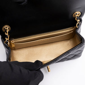 CHANEL 26C PEARL CRUSH MINI RECTANGULAR FLAP BLACK LAMBSKIN LEATHER GHW ( MICROCHIP)