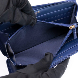 CHANEL SMALL BOY ZIP AROUND CONTINENTAL WALLET BLUE QUILTED CALFSKIN GHW