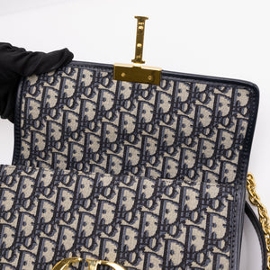 CHRISTIAN DIOR 30 MONTAIGNE CHAIN BAG OBLIQUE JACQUARD BLUE GHW