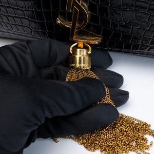 SAINT LAURENT SMALL KATE BAG WITH TASSEL CROC-EMBOSSED LEATHER BLACK GHW