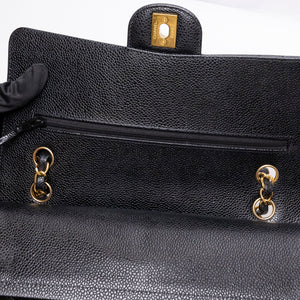 CHANEL MEDIUM CLASSIC DOUBLE FLAP BAG BLACK CAVIAR LEATHER GHW (MICROCHIP)