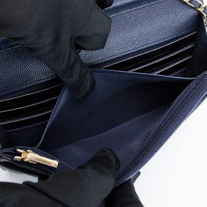 CHANEL CLASSIC WALLET ON CHAIN CAVIAR NAVY GHW (MICROCHIP)