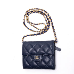 CHANEL SMALL CLASSIC FLAP WALLET BLUE CAVIAR LEATHER LGHW