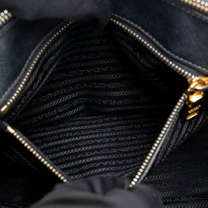 PRADA SMALL SAFFIANO LUX GALLERIA DOUBLE ZIP TOTE BAG BLACK LEATHER GHW