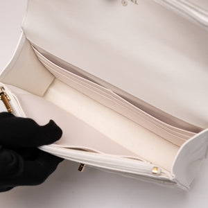 CHANEL TOP HANDLE WALLET ON CHAIN WHITE LAMBSKIN LEATHER GHW (MICROCHIP)