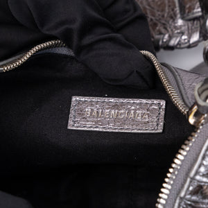 BALENCIAGA LE CAGOLE XS SHOULDER BAG ARENA CRACKED LAMBSKIN GREY SHW