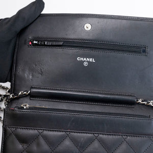 CHANEL CAMBON WALLET ON CHAIN BLACK CALFSKIN SHW