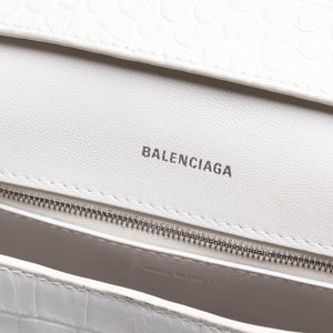 BALENCIAGA MEDIUN DOWNTOWN SHOULDER BAG EMBOSSED LEATHER WHITE SHW