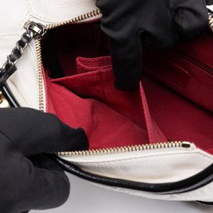 CHANEL SMALL GABRIELLE HOBO BAG WHITE / BLACK CALFSKIN LEATHER GOLD / SILVER TONE / RUTHENIUM TONE