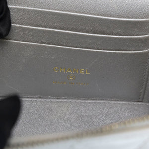 CHANEL TOP HANDLE LONG VANITY CASE WITH CHAIN WHITE LAMBSKIN GHW