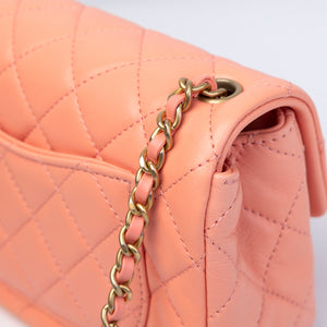 CHANEL 23C PEARL CRUSH MINI RECTANGULAR FLAP CORAL LAMBSKIN  LEATHER GHW (MICROCHIP)