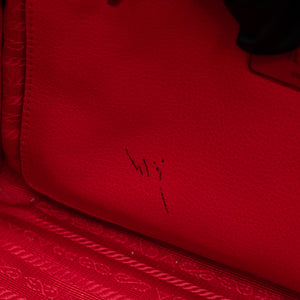 PRADA SMALL GLACE CALFSKIN LEATHER TWIN POCKET SATCHEL RED SHW