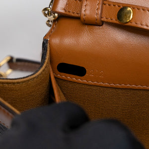 CELINE TRIOMPHE CANVAS CALFSKIN WALLET ON CHAIN TAN GHW