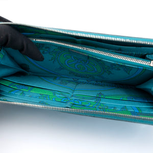 HERMES AZAP SILK IN LONG WALLET BLUE PAON EPSOM LEATHER SHW