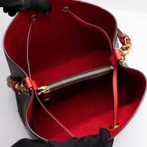 LOUIS VUITTON NEO NOE BROWN/ RED POUDRE MONOGRAM CANVAS GHW