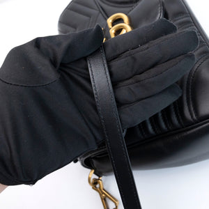 GUCCI GG MARMONT SMALL TOP HANDLE BAG BLACK CALFSKIN GHW