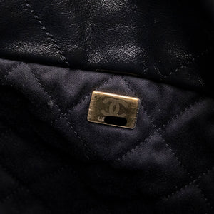 CHANEL SMALL 22 BAG BLACK SHINY CALFSKIN LEATHER GHW (MICROCHIP)