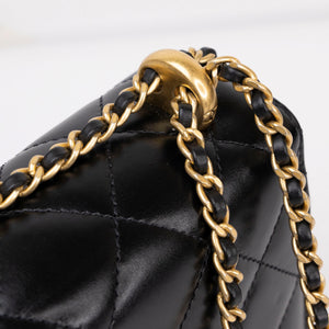 CHANEL GOLD CRUSH SMALL FLAP BAG BLACK CALFSKIN GHW (MICROCHIP)