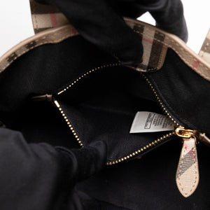 BURBERRY LOGO APPLIQUE VINTAGE CHECK E-CANVAS TOTE BAG GHW