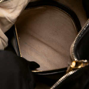 PRADA BLACK VITELLO DAINO LEATHER ZIP TOP HOBO BAG GHW