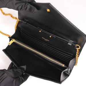 SAINT LAURENT ENVELOPE CHAIN WALLET CALFSKIN BLACK GHW