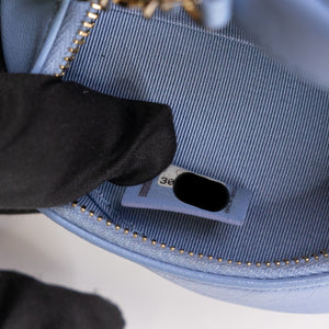 CHANEL ROUND CLUTCH BLUE LAMBSKIN LEATHER GHW