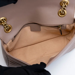 GUCCI MEDIUM GG MARMONT SHOULDER BAG CALFSKIN DARK BEIGE GHW