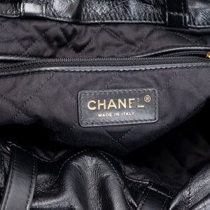 CHANEL LARGE 22 BACKPACK GOLD LETTER LOGO SHINY CALFSKIN BLACK GHW (MICROCHIP)