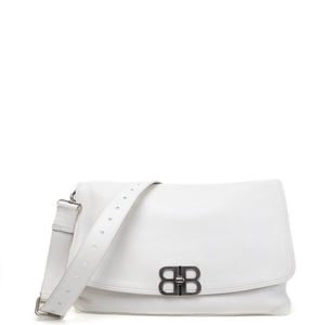 BALENCIAGA SOFT FLAP BAG WHITE CALFSKIN LEATHER SHW