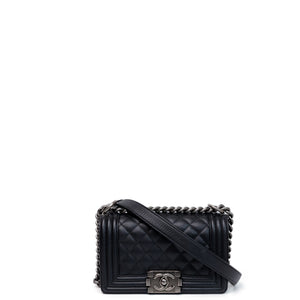 CHANEL SMALL CHEVRON LE BOY CALFSKIN BLACK SHW (MICROCHIP)