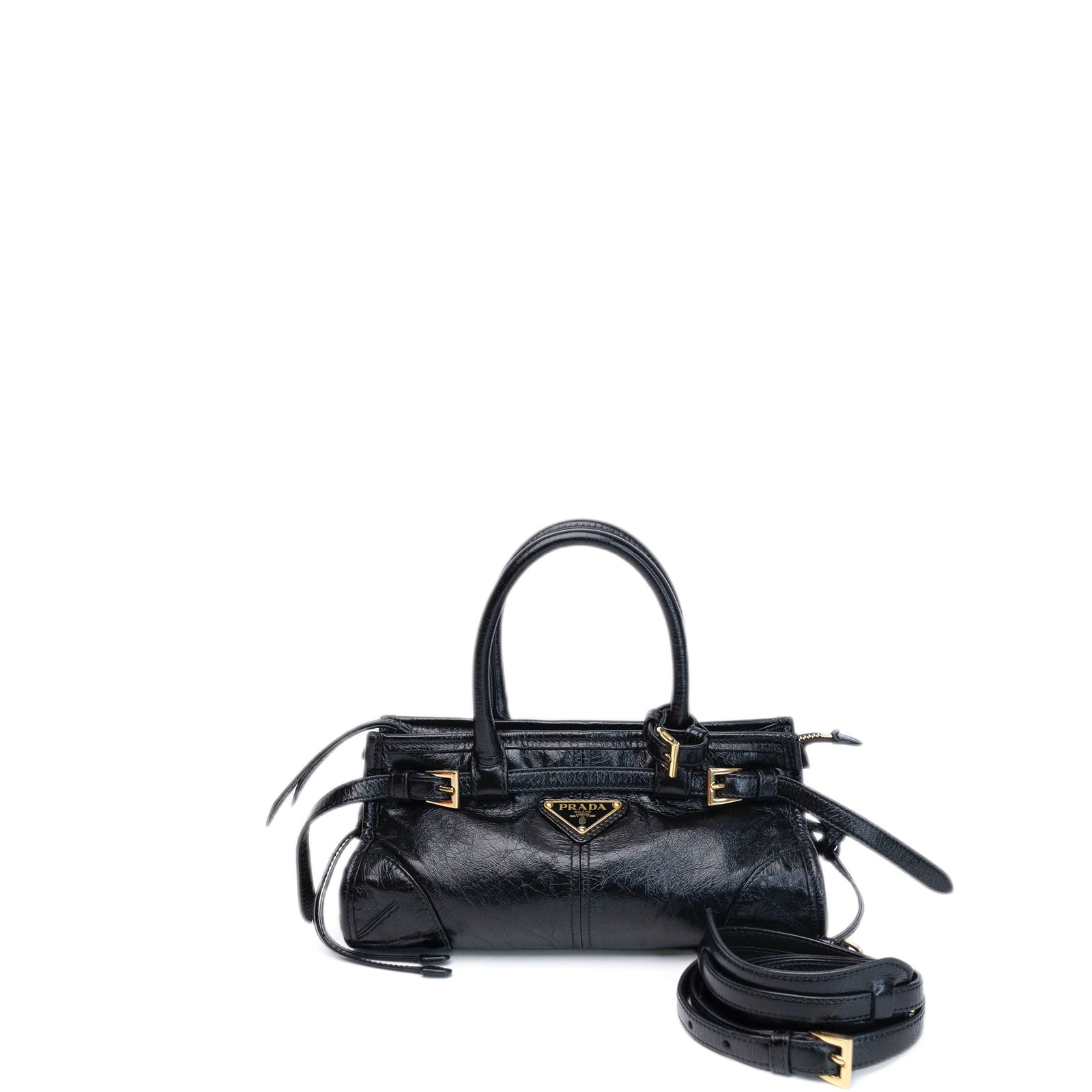 PRADA MINI BONNIE HANDBAG BLACK CALFSKIN GHW