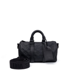 LOUIS VUITTON KEEPALL BANDOULIERE 25 MONOGRAM BLACK TAURILLON LEATHER BLACK HARDWARE