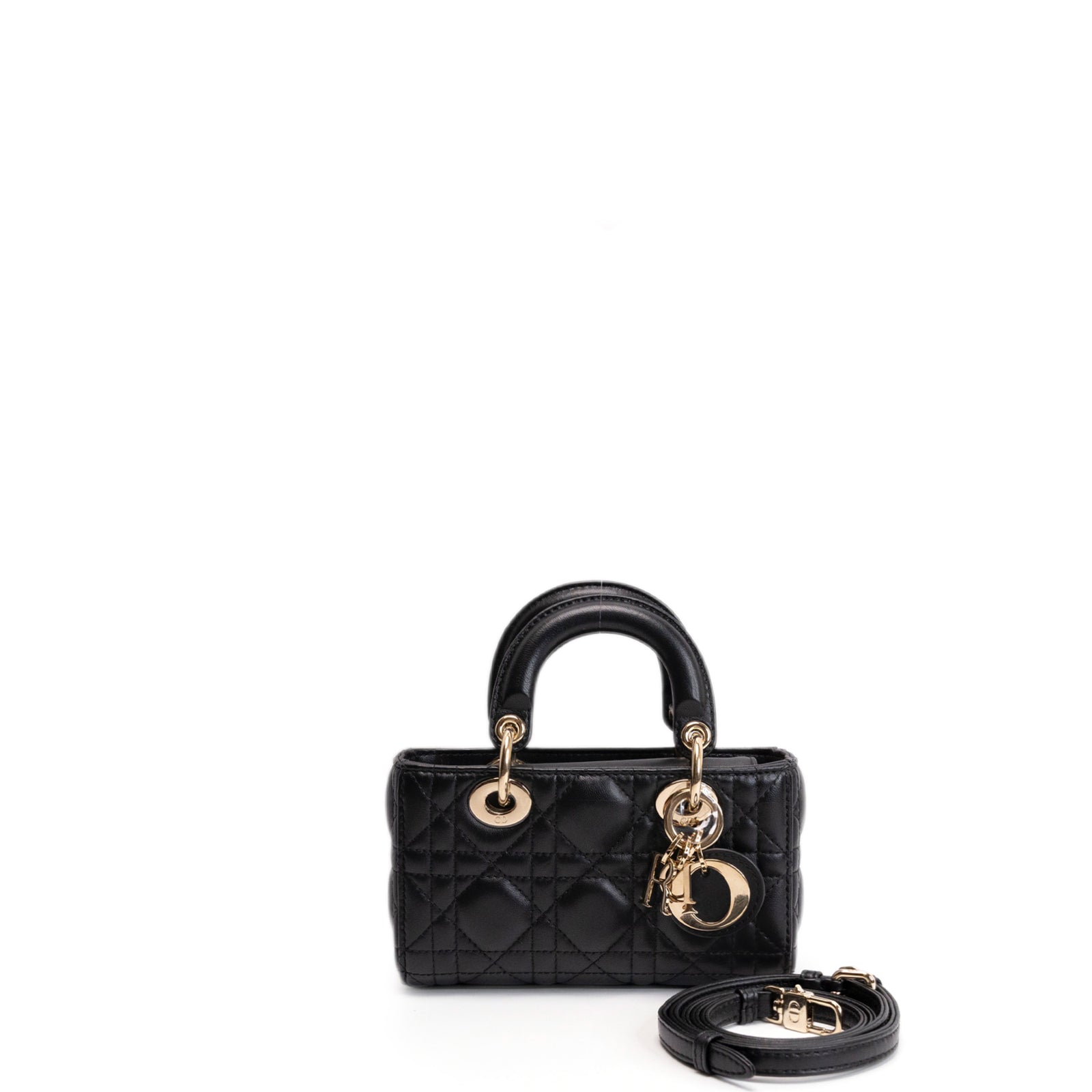 CHRISTIAN DIOR D-JOY MICRO BAG BLACK LAMBSKIN LEATHER LGHW