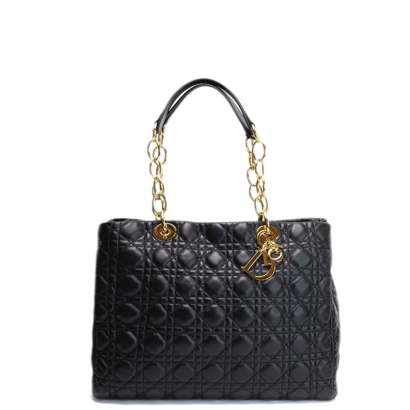 CHRISTIAN DIOR SOFT SHOPPING TOTE BLACK CANNAGE QUILTED LAMBSKIN GHW
