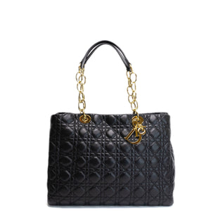 CHRISTIAN DIOR SOFT SHOPPING TOTE BLACK CANNAGE QUILTED LAMBSKIN GHW