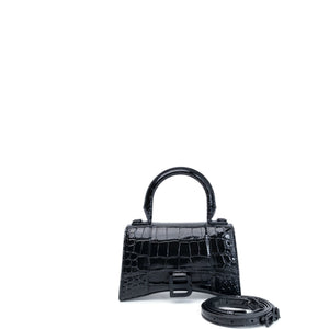BALENCIAGA HOURGLASS BAG XS CROC-EMBOSSED CALFSKIN SO BLACK