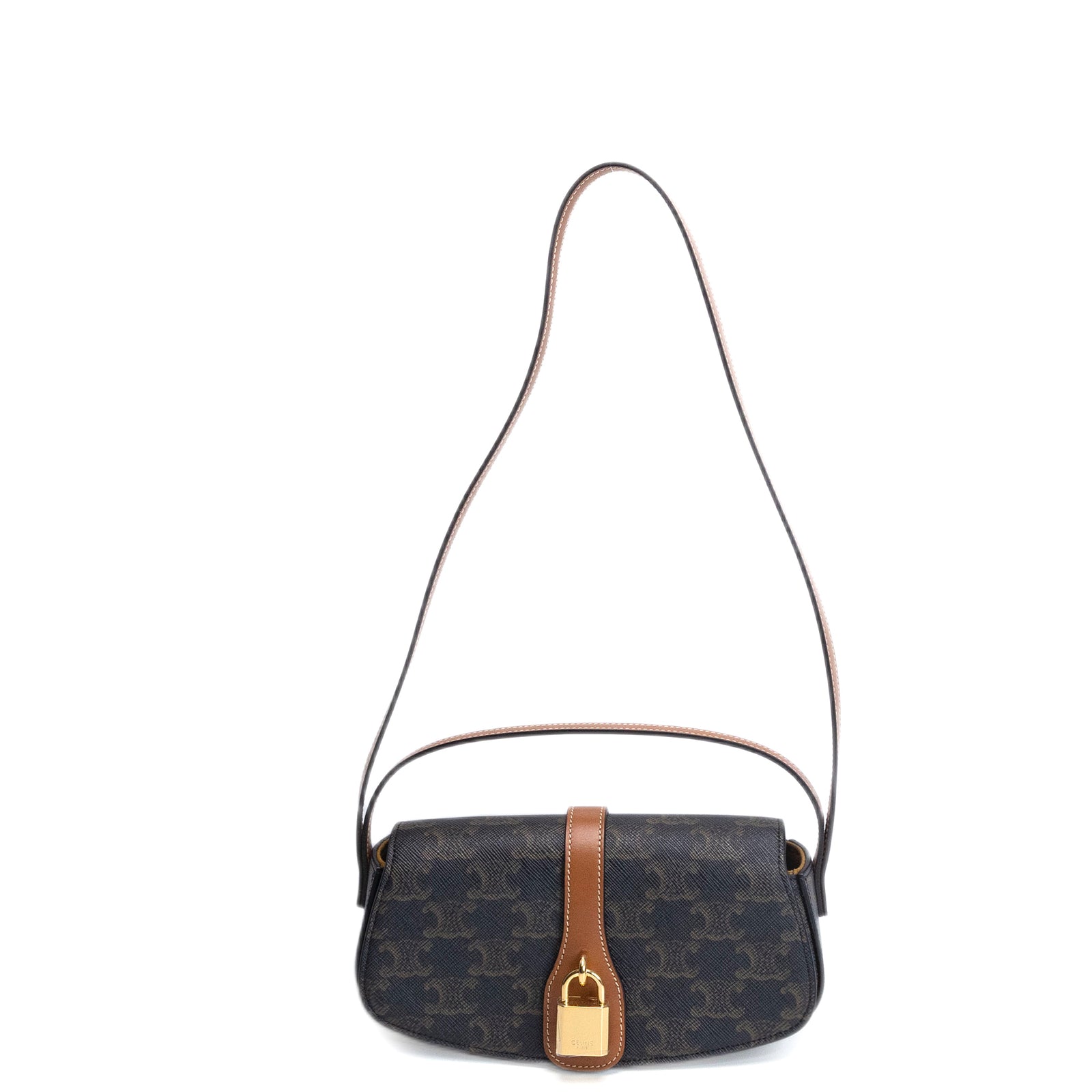 CELINE CLUTCH ON STRAP TABOU TRIOMPHE CANVAS / CALFSKIN TAN GHW