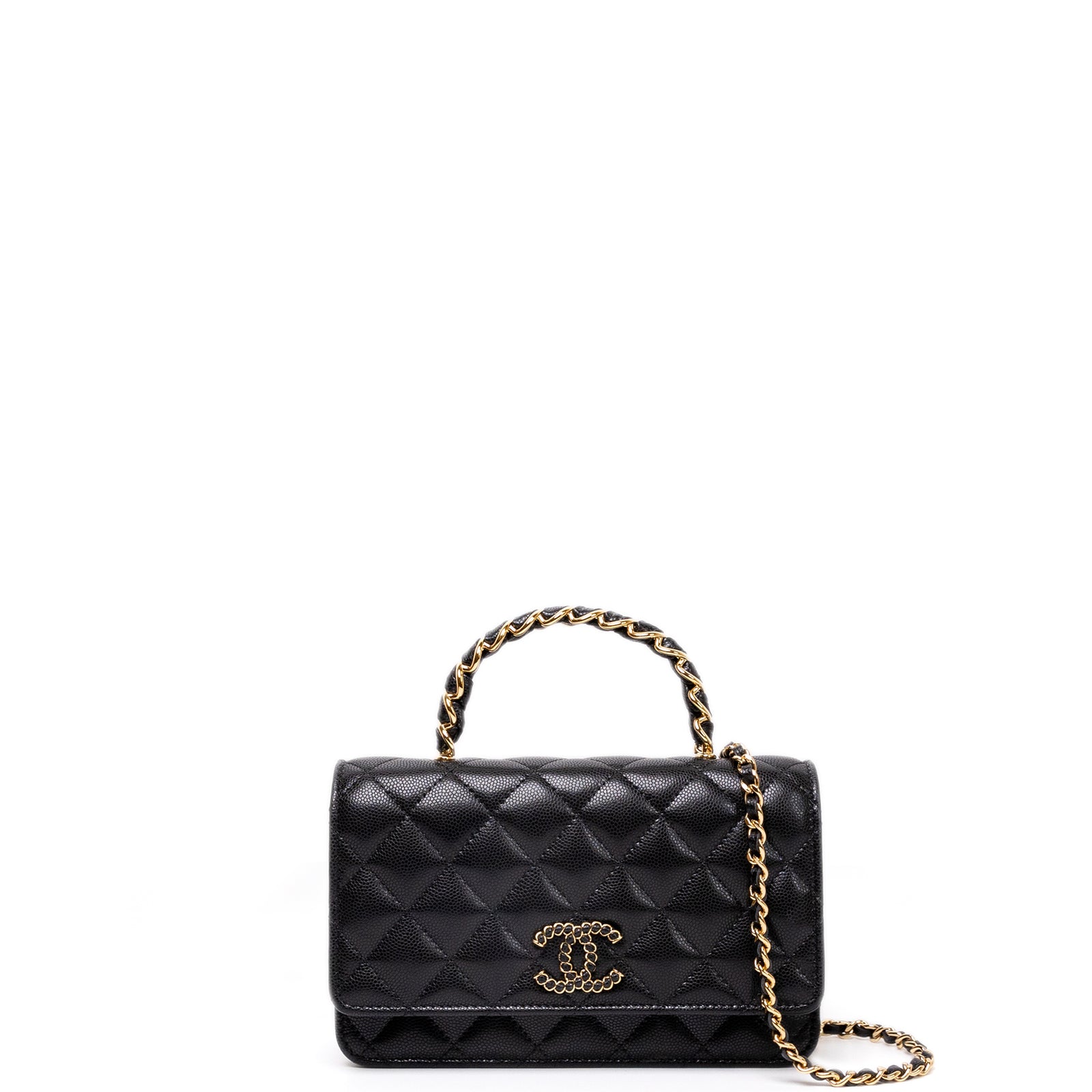 CHANEL 25K HANDLE WALLET ON CHAIN CAVIAR LEATHER BLACK GHW (MICROCHIP)