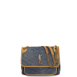 SAINT LAURENT MEDIUM NIKKI SHOULDER BAG DENIM BLUE / CINNAMON GHW