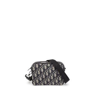CHRISTIAN DIOR WALLET ON STRAP OBLIQUE JACQUARD CANVAS / LEATHER BLUE SHW