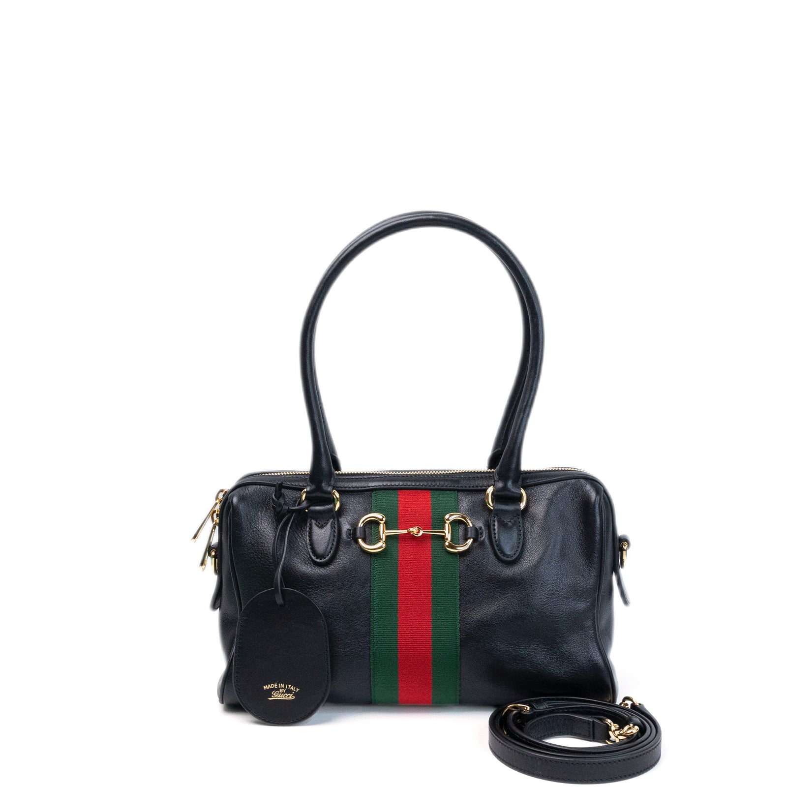 GUCCI BORSETTO MEDIUM LEATHER SHOULDER BAG BLACK GHW