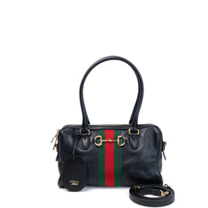 GUCCI BORSETTO MEDIUM LEATHER SHOULDER BAG BLACK GHW